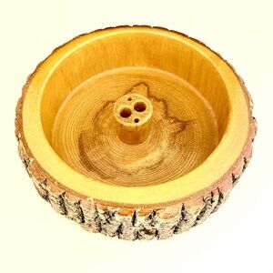 Vintage Real Wood Tree Bark Live Edge Nut Bowl EUC